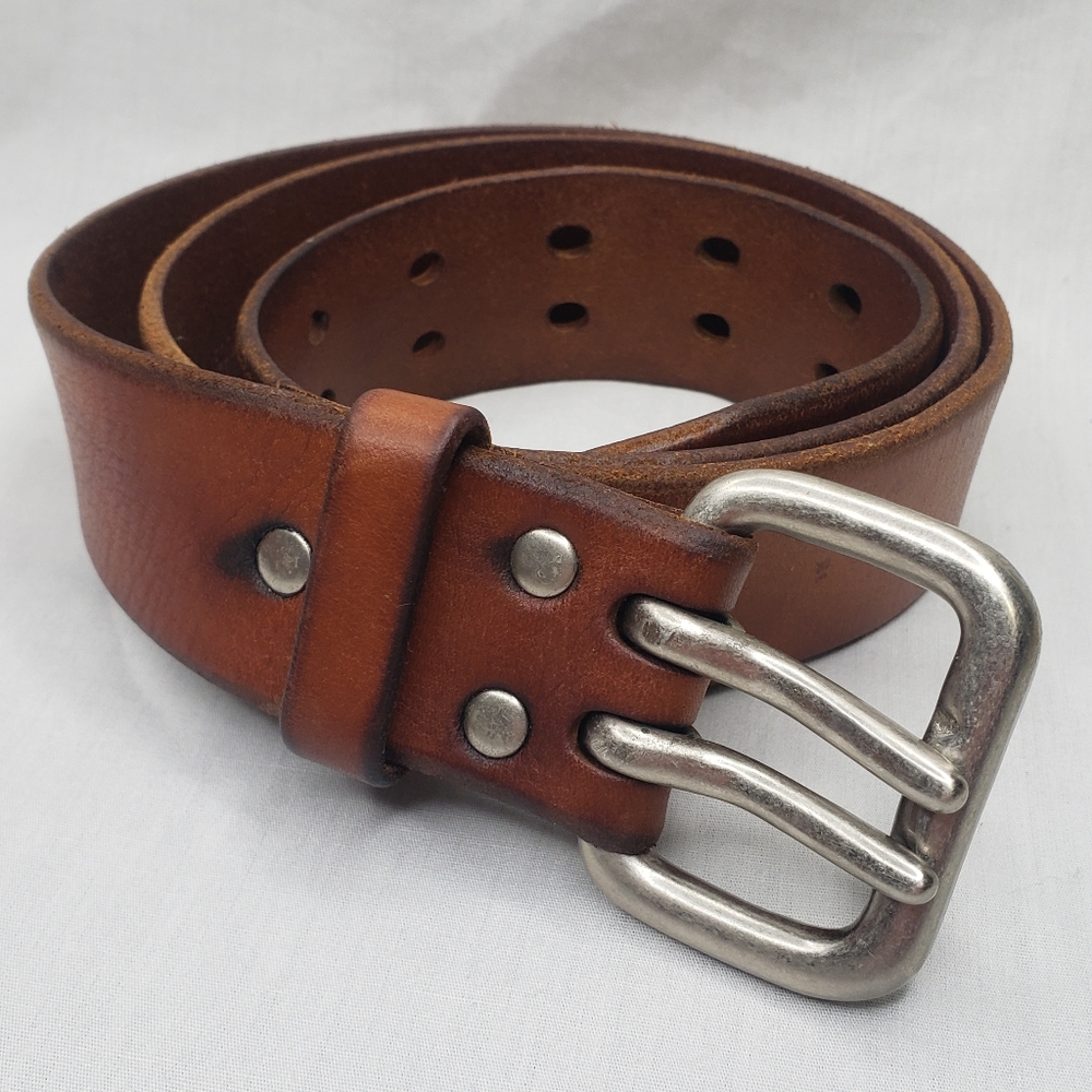 Fossil Fuel Women's Y2K Brown Leather Belt Silver Brass Buckle  34 M